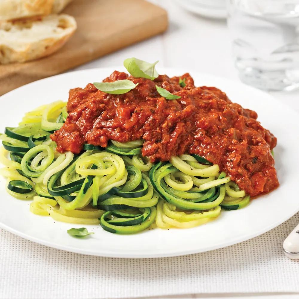 Zucchini Spaghetti and Meat Sauce - 5 ingredients 15 minutes