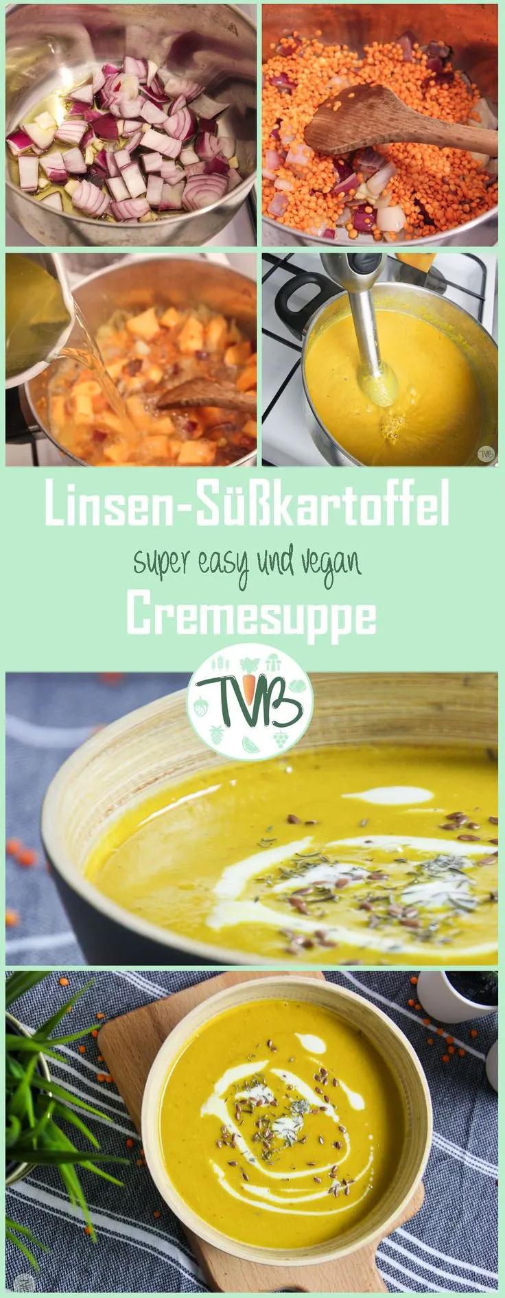 Vegane Linsen Süßkartoffel Creme Suppe, vegetarisch, pflanzlich, leicht ...