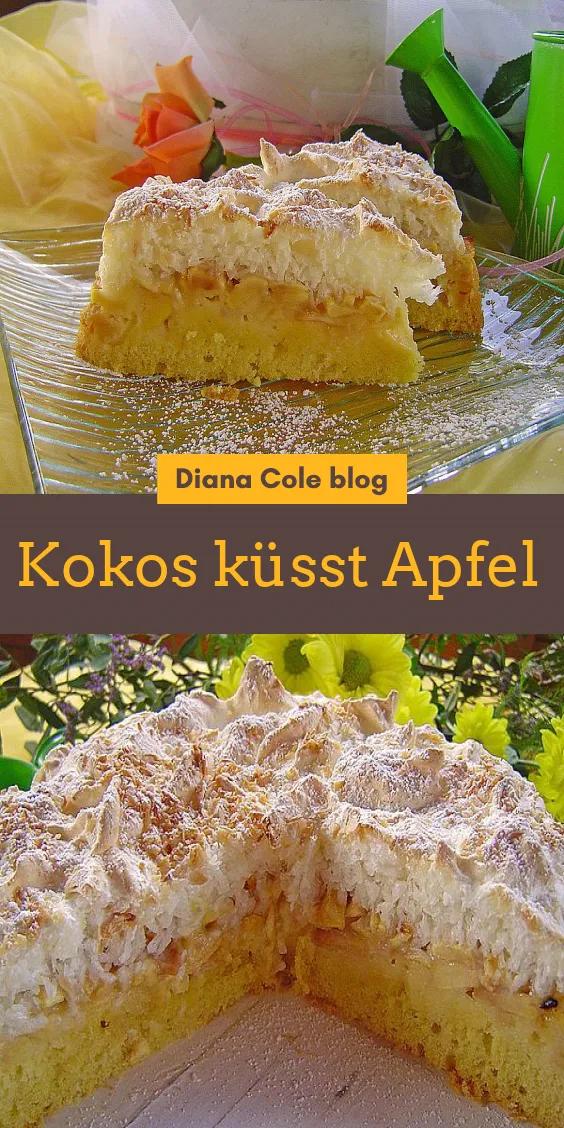Kokos küsst Apfel - saftiger Apfelkuchen mit Kokoshaube. | Kuchen ...