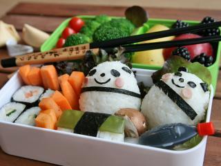 bento onigiri pandas mit sushi