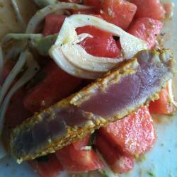 melonen fenchel salat mit thunfisch filet