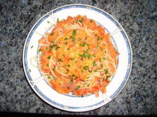 spaghetti carbonara mit paprika