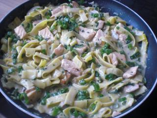 tagliatelle mit lachs und frühlingszwiebeln