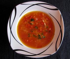 tomatensuppe mit scampis und reis