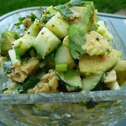 gurkensalat mit avocado koriander und zitrusdressing