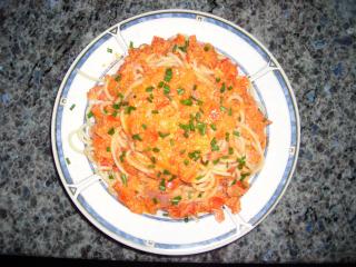 spaghetti carbonara mit paprika